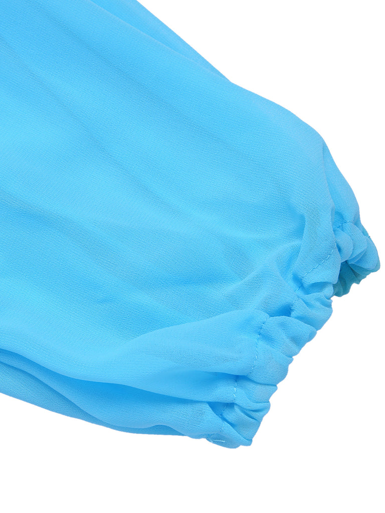 1950s Chiffon Lantern Sleeves Waist Tie Romper, vintage romper, retro jumpsuit, playful style, women, elegant