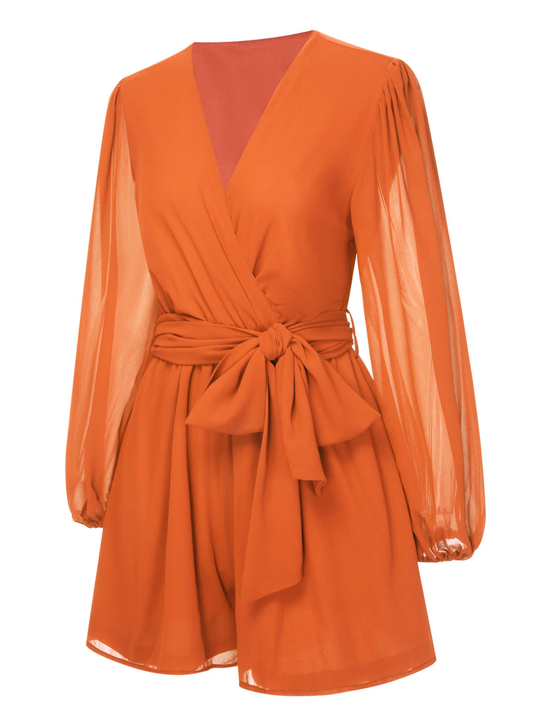 1950s Chiffon Lantern Sleeves Waist Tie Romper, vintage romper, retro jumpsuit - perfect for women who love vintage and retro fashion