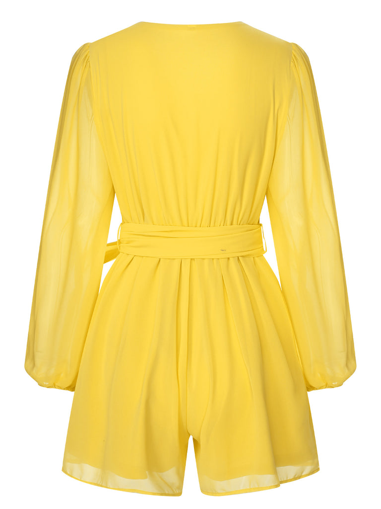 1950s Chiffon Lantern Sleeves Waist Tie Romper, vintage romper, retro jumpsuit - perfect for women who love vintage and retro fashion