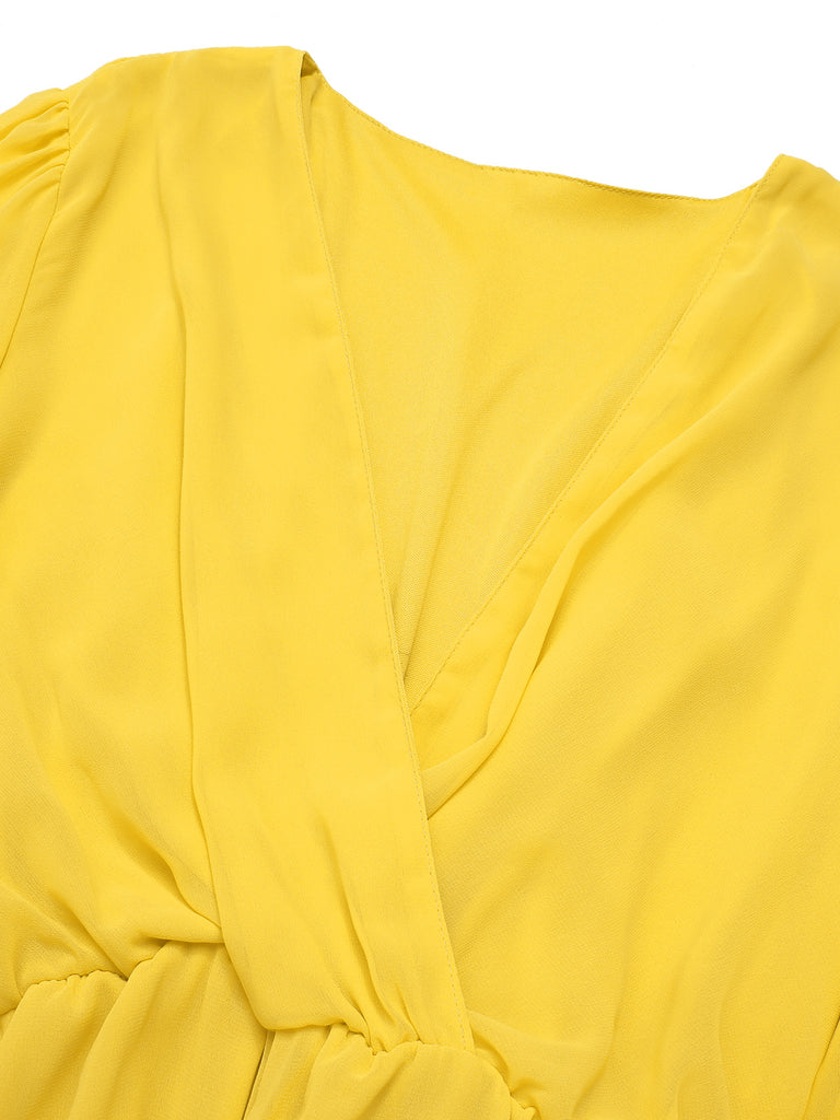 1950s Chiffon Lantern Sleeves Waist Tie Romper, vintage romper, retro jumpsuit - perfect for women who love vintage and retro fashion