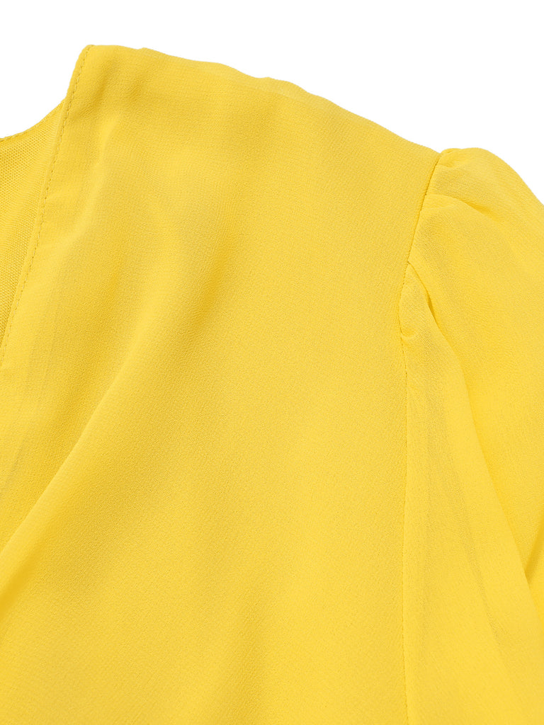 1950s Chiffon Lantern Sleeves Waist Tie Romper, vintage romper, retro jumpsuit - perfect for women who love vintage and retro fashion