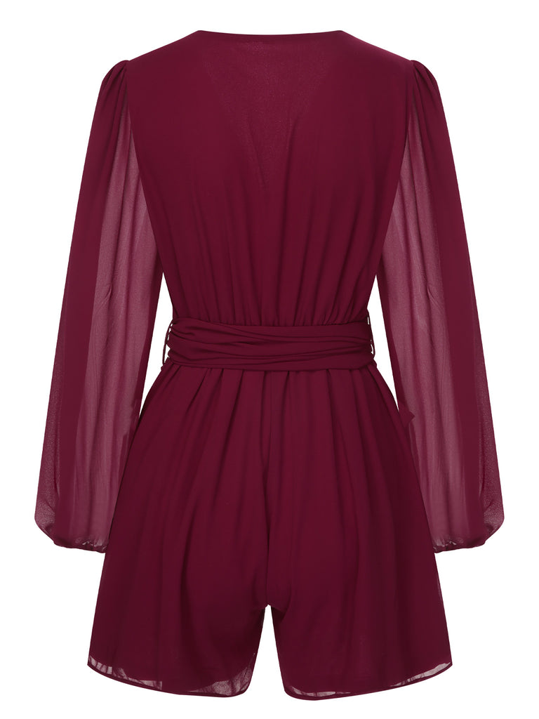 1950s Chiffon Lantern Sleeves Waist Tie Romper, vintage romper, retro jumpsuit - perfect for women who love vintage and retro fashion