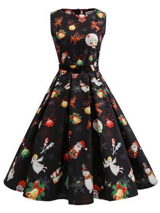 She slips into this 1950s Christmas Crew Neck Collar Patchwork Dress and suddenly it's a 1950s daydream