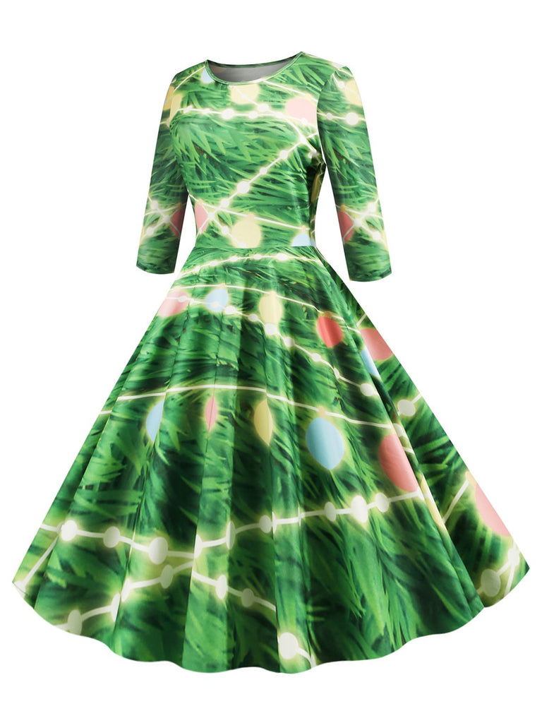 1950s Christmas Crew Neck Half Sleeve Dress — a 1950s silhouette that turns sidewalks into runways