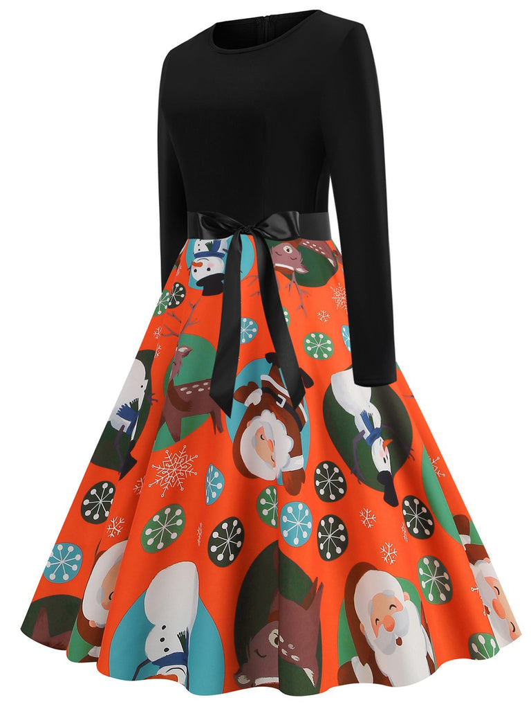 She slips into this 1950s Christmas Crew Neck Patchwork Swing Dress and suddenly it's a 1950s daydream