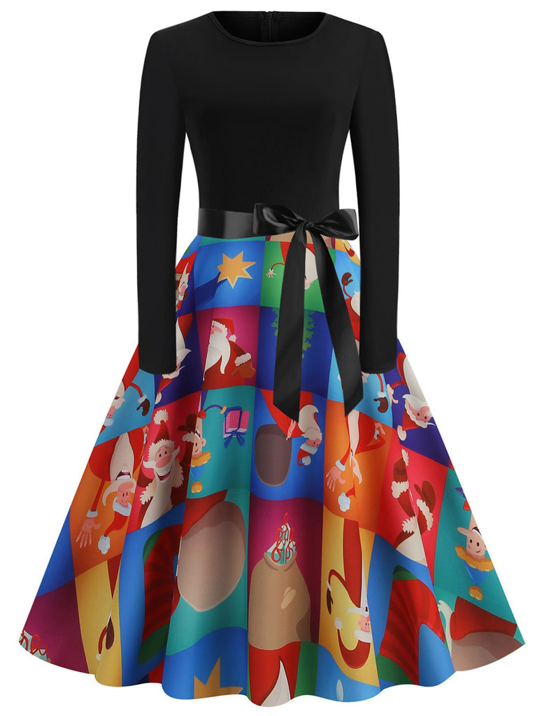 1950s Christmas Crew Neck Patchwork Swing Dress — the kind of 1950s dress that makes strangers smile