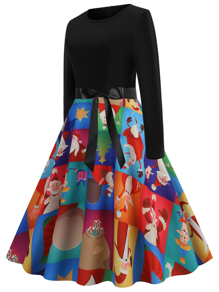 1950s Christmas Crew Neck Patchwork Swing Dress — a 1950s silhouette that turns sidewalks into runways