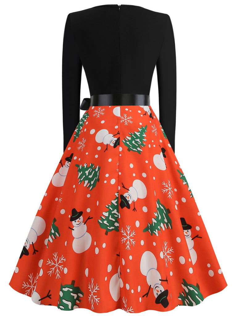 1950s Christmas Crew Neck Patchwork Swing Dress: where 1950s romance meets her modern spirit