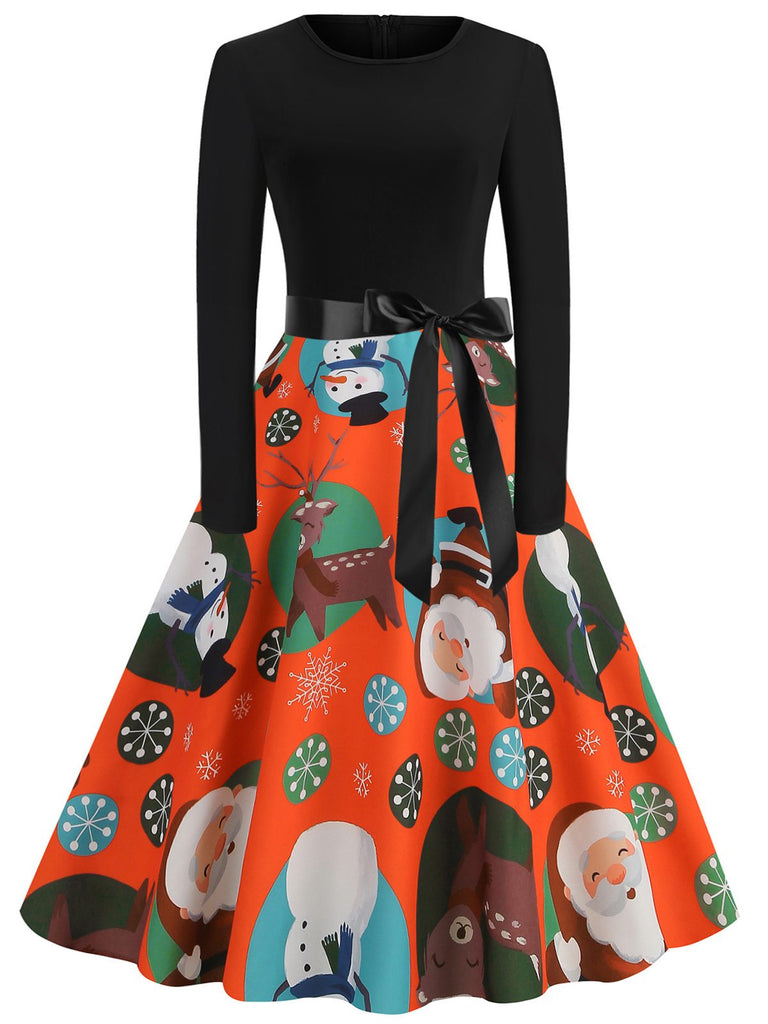 1950s Christmas Crew Neck Patchwork Swing Dress — the kind of 1950s dress that makes strangers smile