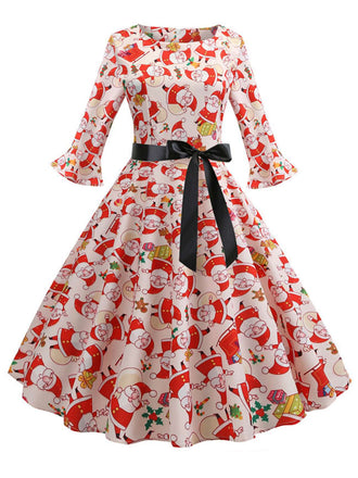 1950s Christmas Flare Sleeve Belted Dress: timeless style reimagined