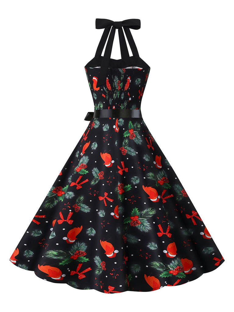1950s Christmas Halter Belted Swing Dress — a 1950s silhouette that turns sidewalks into runways