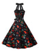 1950s Christmas Halter Belted Swing Dress — a 1950s silhouette that turns sidewalks into runways