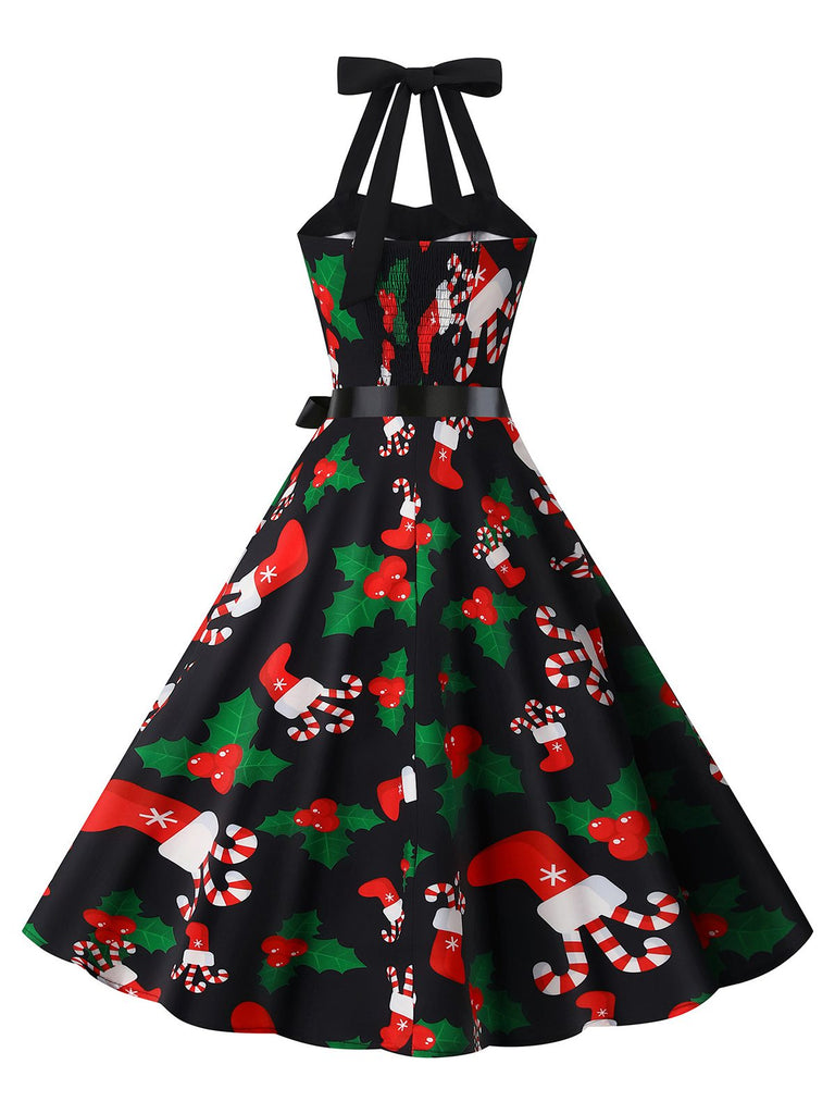 This 1950s Christmas Halter Belted Swing Dress wraps her in 1950s elegance, one twirl at a time