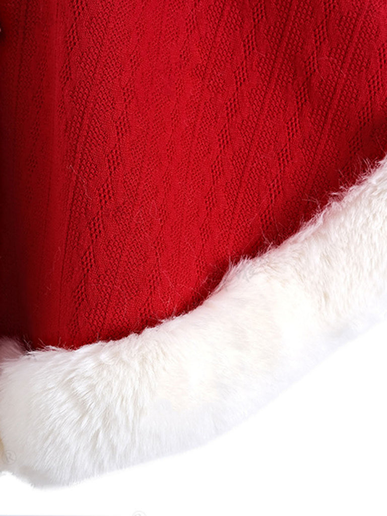 1950s Christmas Knitted Fur Trim Shawl — 1950s style that transcends decades