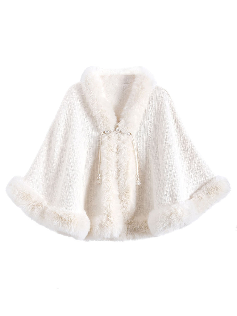 1950s Christmas Knitted Fur Trim Shawl — 1950s vintage charm for her modern wardrobe