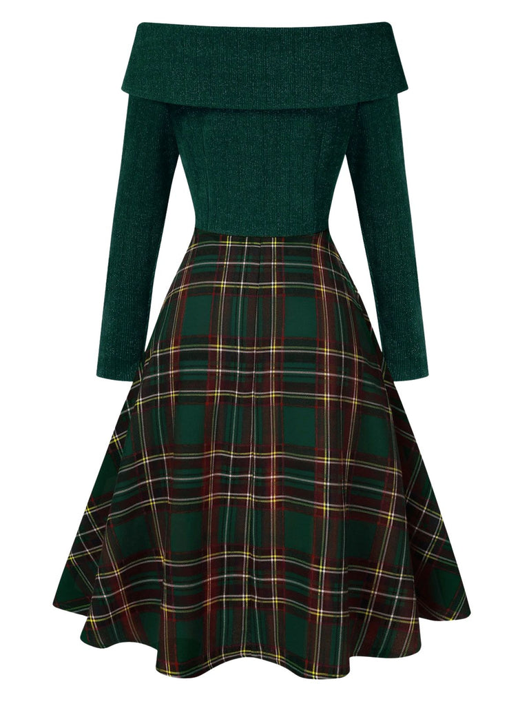 1950s Christmas Off Shoulder Tartan Dress: where 1950s romance meets her modern spirit