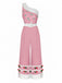 1950s Christmas One Shoulder Fur Ball Belted Jumpsuit — the 1950s finishing touch that makes her outfit sing