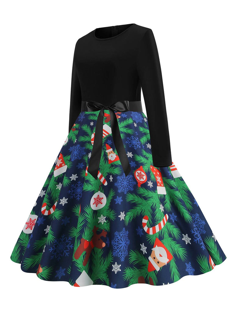 1950s Christmas Patchwork Long Sleeve Dress — a 1950s silhouette that turns sidewalks into runways