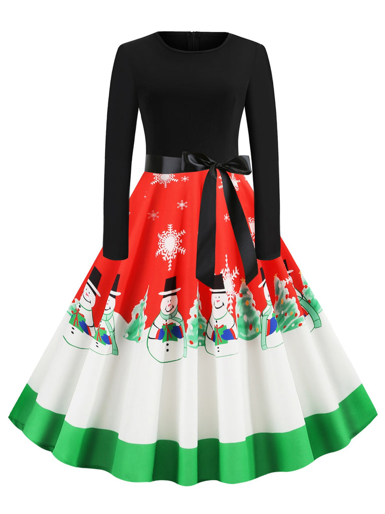 1950s Christmas Patchwork Swing Dress — a 1950s silhouette that turns sidewalks into runways