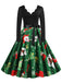 She slips into this 1950s Christmas Petal Collar Patchwork Dress and suddenly it's a 1950s daydream
