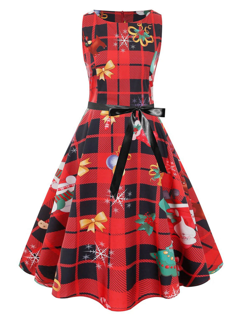 1950s Christmas Plaid Bow Sleeveless Dress — vintage elegance for the modern woman