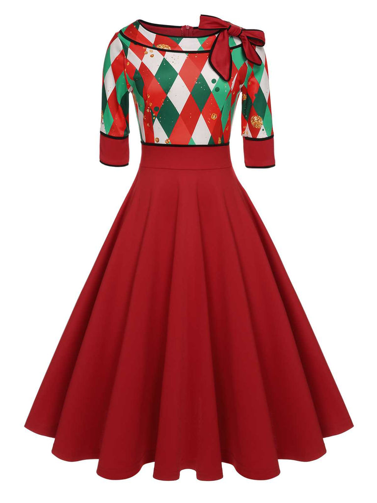 1950s Christmas Plaids Bow Decor Dress — vintage elegance for the modern woman