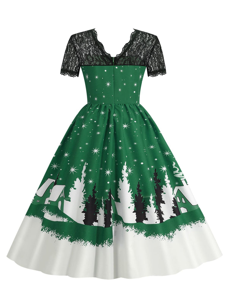 1950s Christmas Print Lace Swing Dress: where 1950s romance meets her modern spirit