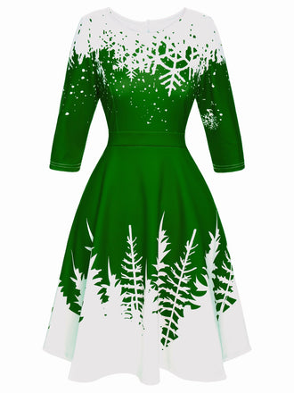 1950s Christmas Round Neck Snowflake Dress, vintage dress, retro fashion, rockabilly, pin-up fashion - perfect for women who love vintage and retro fashion
