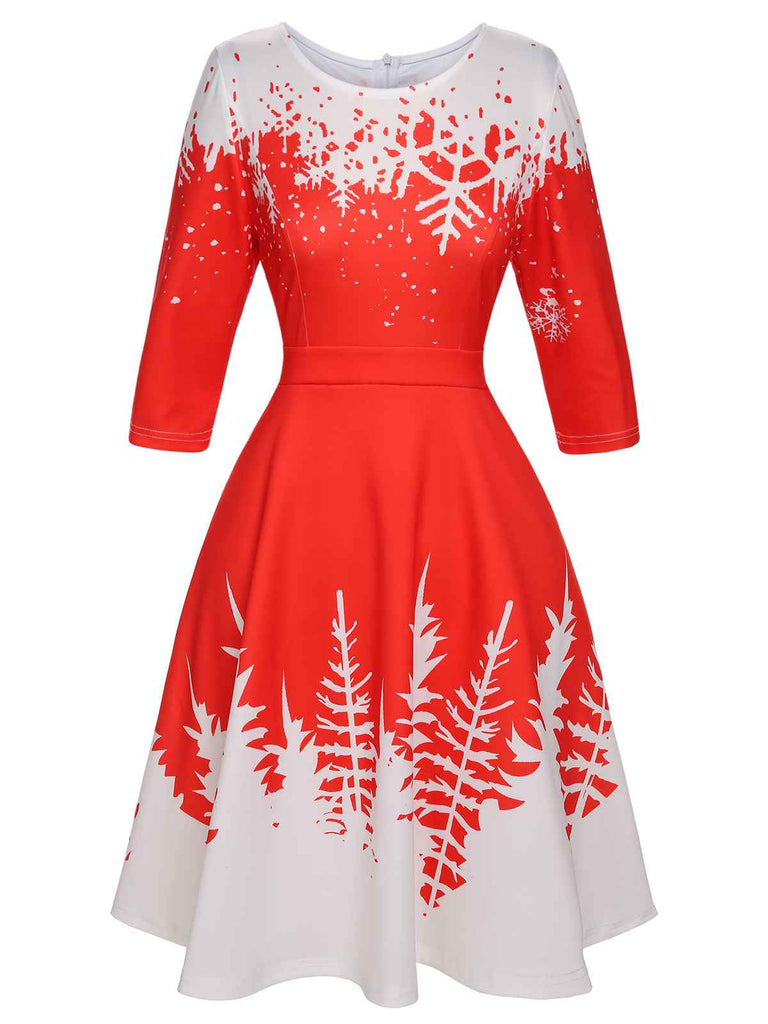 1950s Christmas Round Neck Snowflake Dress — vintage elegance for the modern woman