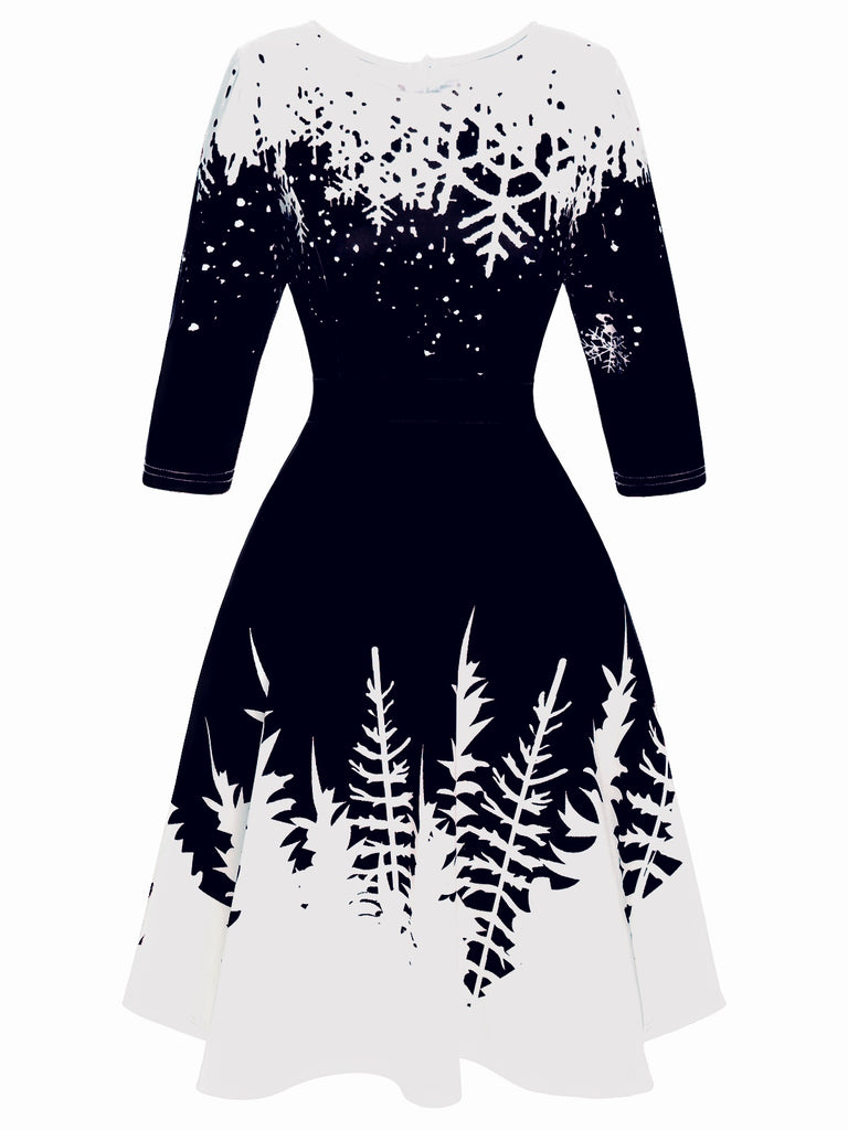 1950s Christmas Round Neck Snowflake Dress, vintage dress, retro fashion, rockabilly, pin-up fashion - perfect for women who love vintage and retro fashion