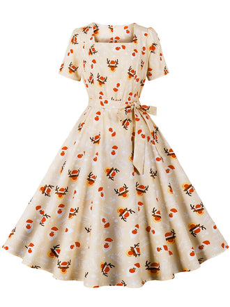 1950s Christmas Santa & Elk Print Swing Dress, vintage dress, retro fashion, rockabilly, pin-up fashion - perfect for women who love vintage and retro fashion