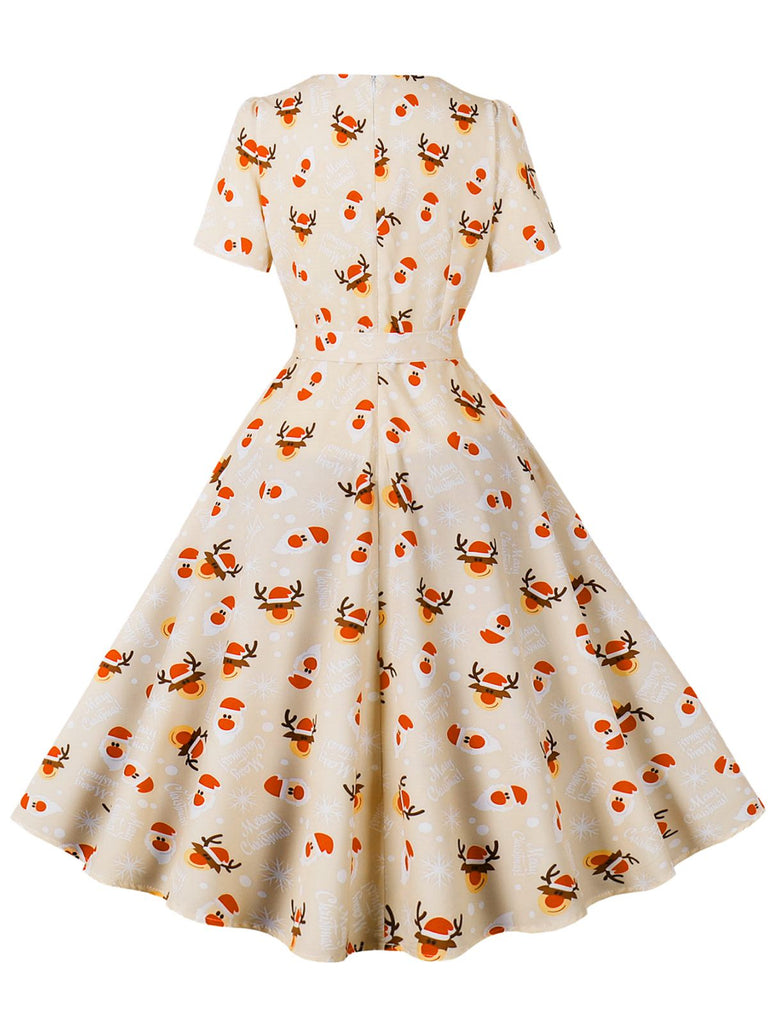 1950s Christmas Santa & Elk Print Swing Dress, vintage dress, retro fashion, rockabilly, pin-up fashion - perfect for women who love vintage and retro fashion