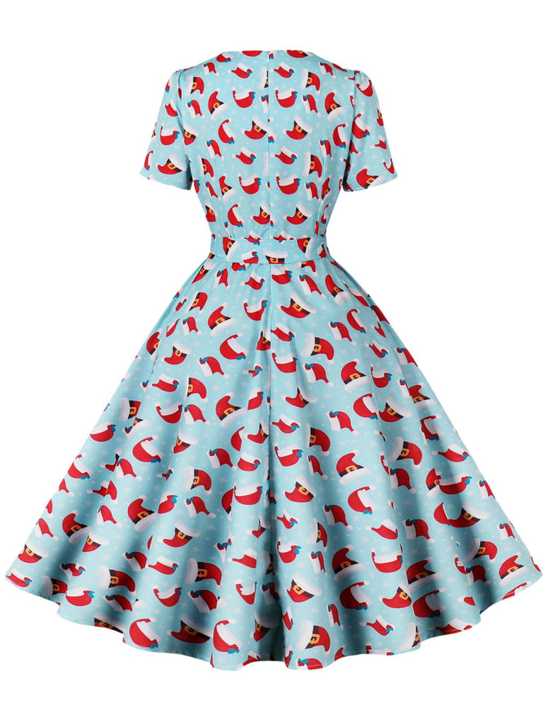 1950s Christmas Santa & Elk Print Swing Dress, vintage dress, retro fashion, rockabilly, pin-up fashion - perfect for women who love vintage and retro fashion
