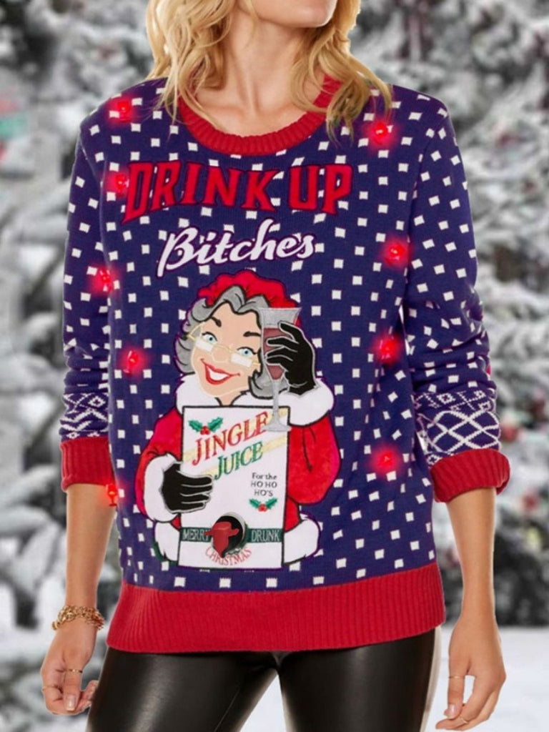 1950s Christmas Santa Grandma Beer Cheer Sweater - vintage fashion, retro style