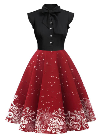 1950s Christmas Snowflake Bow Collar Dress: timeless style reimagined