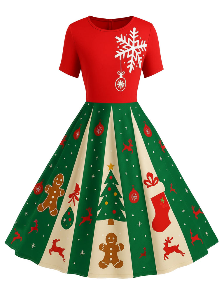 & 1950s Christmas Snowflake Swing Dress - vintage dress, retro fashion, rockabilly