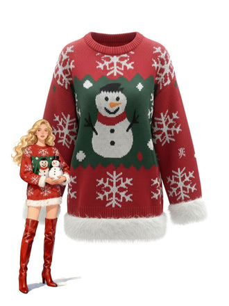 1950s Christmas Snowman Raw Hem Pullover Sweater - vintage fashion, retro style
