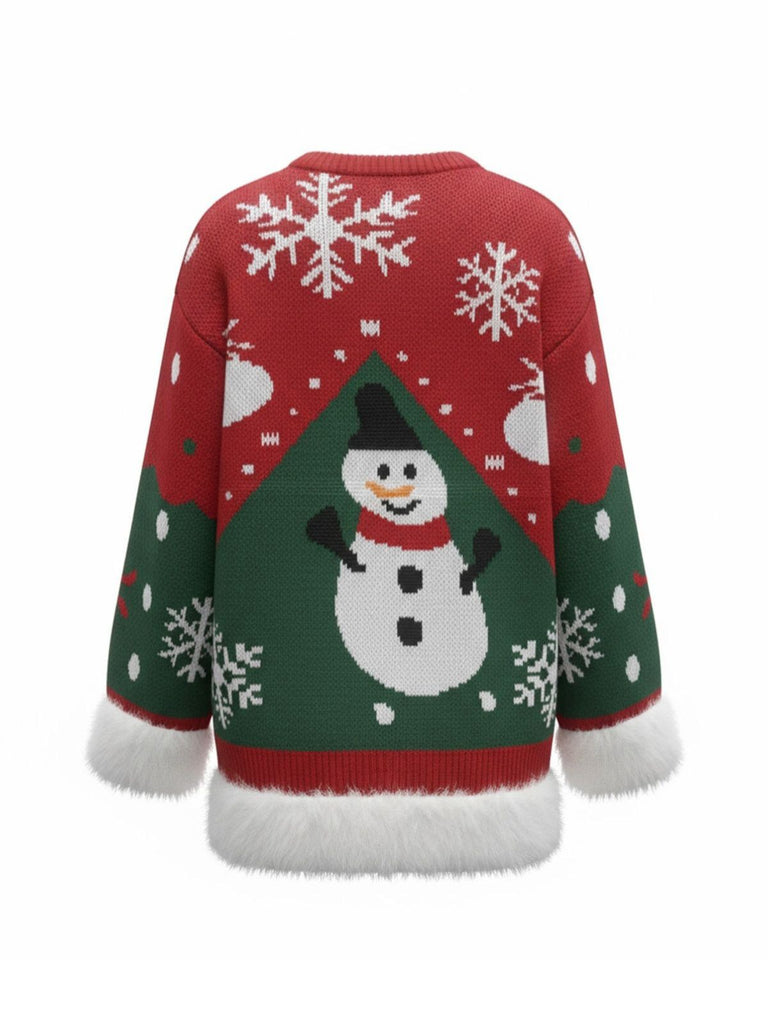 1950s Christmas Snowman Raw Hem Pullover Sweater - vintage fashion, retro style