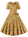 She slips into this 1950s Christmas Square Collar Patchwork Dress and suddenly it's a 1950s daydream