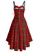 1950s Christmas Tartan Fur Trimmed High-Low Hem Dress, vintage dress, retro fashion, rockabilly, pin-up fashion - perfect for women who love vintage and retro fashion