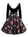1950s Christmas V-Neck Fur Collar Swing Dress - vintage dress, retro fashion, rockabilly