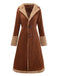 Brown 1950s Faux Suede Notched Collar Button Trench Coat - vintage fashion, retro style