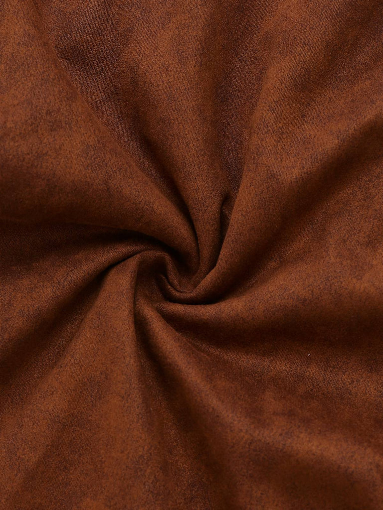 Brown 1950s Faux Suede Notched Collar Button Trench Coat - vintage fashion, retro style