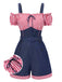 She finds her 1950s story in this 1950s Cold Shoulder Plaids Contrast Denim Romper