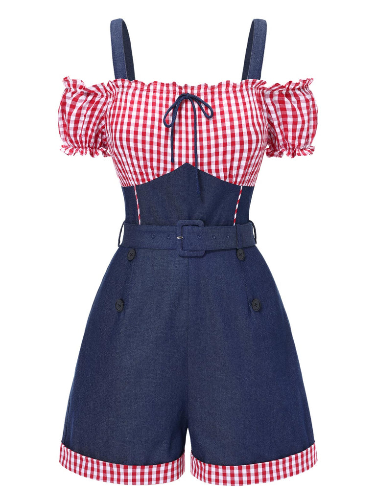 1950s Cold Shoulder Plaids Contrast Denim Romper: timeless 1950s elegance she makes her own