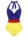 1950s Color Block Lace-Up Halter Swimsuit, vintage swimsuit, pin-up swimwear - perfect for women who love vintage and retro fashion