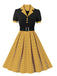 [Plus Size] 1950s Color Block Polka Dots Lapel Dress, vintage dress, retro fashion, rockabilly, pin-up fashion - perfect for women who love vintage and retro fashion