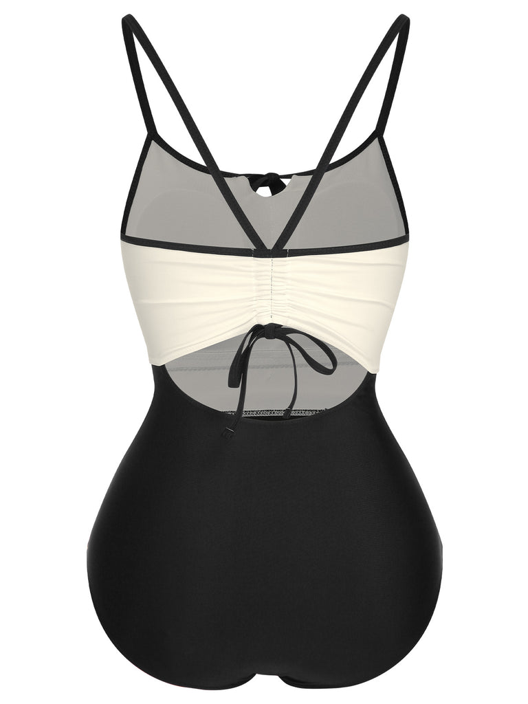 1950s Color Contrast BowKnot Strap Swimsuit, vintage swimsuit, pin-up swimwear - perfect for women who love vintage and retro fashion