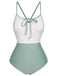 1950s Color Contrast BowKnot Strap Swimsuit, vintage swimsuit, pin-up swimwear - perfect for women who love vintage and retro fashion