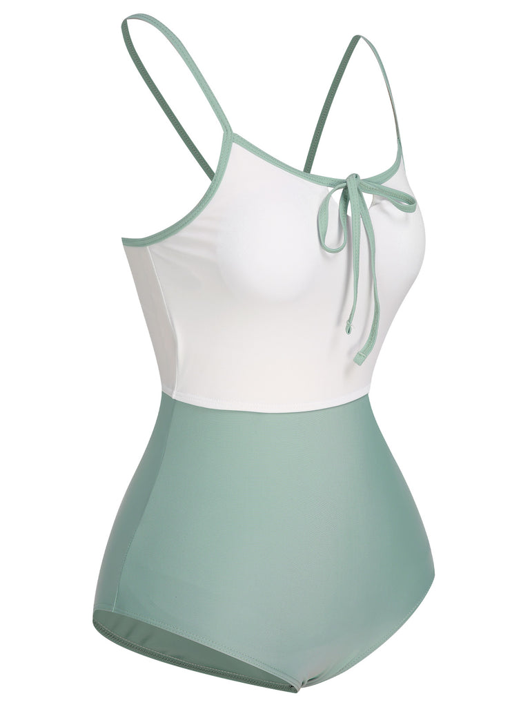 1950s Color Contrast BowKnot Strap Swimsuit, vintage swimsuit, pin-up swimwear - perfect for women who love vintage and retro fashion